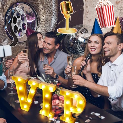 Image of 13 Pcs VIP Movie Night Party Decorations 8.6 inch VIP Light up Letters Sign Film Clapper Board Marquee Star Sign Party Cards Props for Movie Nigh Theater Table Centerpieces Decorations Supplies
