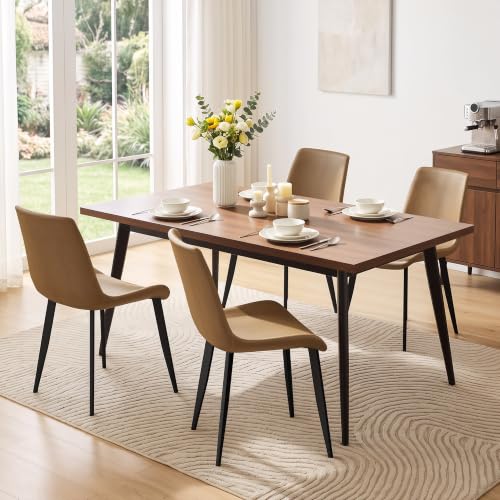 Image of Modern Dining Chairs Set of 2, PU Leather Dining Room Chairs, Upholstered Kitchen Chairs with Ergonomic Backrest & Sturdy Metal Legs, Perfect for Dining Room, Living Room, Brown