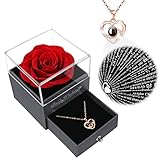 GOMALL Birthday Gifts for Women,Valentines Gifts for Her,Mothers Day Womens Gifts for Mom,Preserved Red Rose Gifts,Real Rose Gifts with 100 Language Necklace Gifts for Wife,Her,Women,Grandma,Mom Gifts