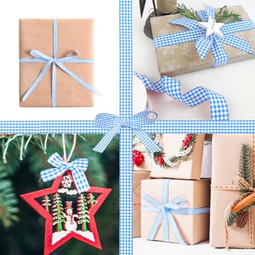 35 Yard Blue and White Gingham Ribbon Picnic Craft Ribbon Christmas Wired Edge Plaid Ribbon for Crafts Hair Accessories Craft and Christmas Tree Gift Wrapping(1 Piece) - Thumbnail 5