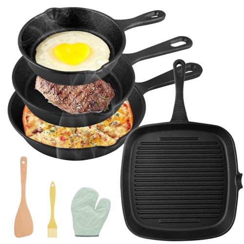 Catálogo de Ollas de hierro al mejor precio. 50 Juego de 4 Sarten de Hierro Fundido,Sartenes Antiadherentes,Juego de Sarten Cast Iron(14, 16, 20, 24CM),Para Freír,Saltear,Filete, Pizza,Distribución Uniforme del Calor,con...