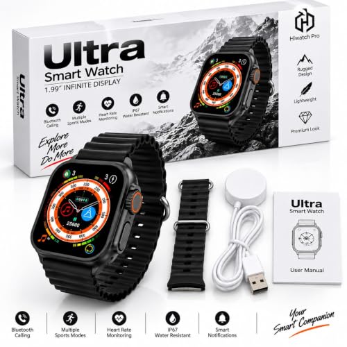 Image of T800 Smart Watch for Men & Women, 1.99 inch Large Infinite Display, Bluetooth Calling, Multiple Sports Modes, Heart Rate Monitoring, IP67 Water Resistant, Smart Notifications (Black)