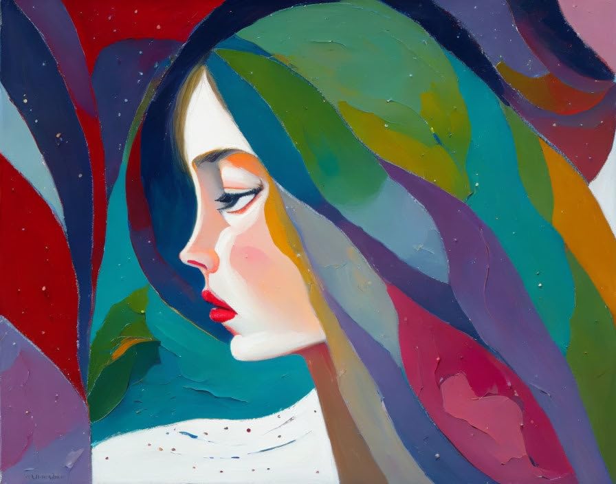 Peinture sur toile de belle fille triste format 58x90 cm pour sublimer un salon contemporain