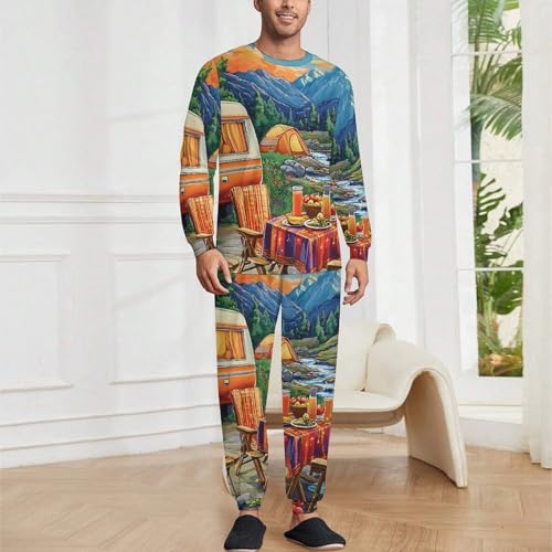 Camping And Sunset Pajama Set Long Sleeve Lounge Sets Sleepwear 2 Pjs Nightwear for Men Women2