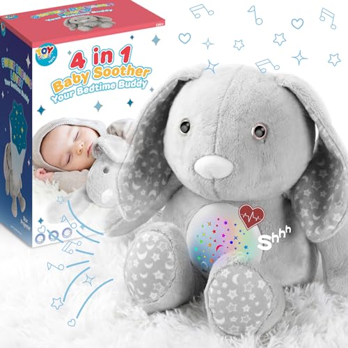 TOY Life Baby Sleep Soother Bunny, Baby Shush White Noise Machine with Womb's Heartbeat Lullabies Shhh Sound, Sweet Dream Crib Soother Night Light Projector Lullaby Stuffed Animal Rabbit Baby Toys