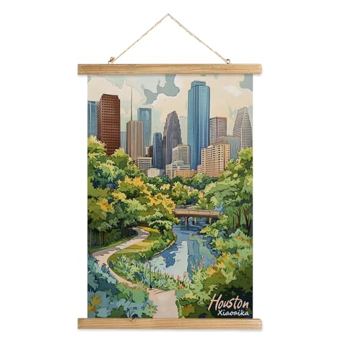 XIAOAIKA Houston Skyline and Park Wall Art Vintage Poster, Canvas