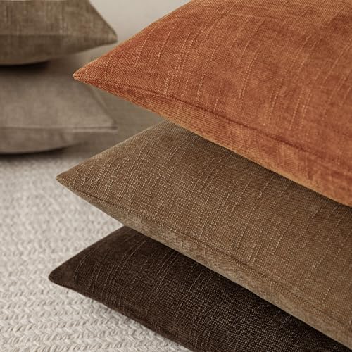 Image of Foindtower Pack of 2 Soft Textured Chenille Throw Decorative Pillow Covers Square Accent Solid Cushion Cover Cozy Neutral Farmhouse Pillow Case for Couch Sofa Bedroom Living Room 26x26 Inch,Orange