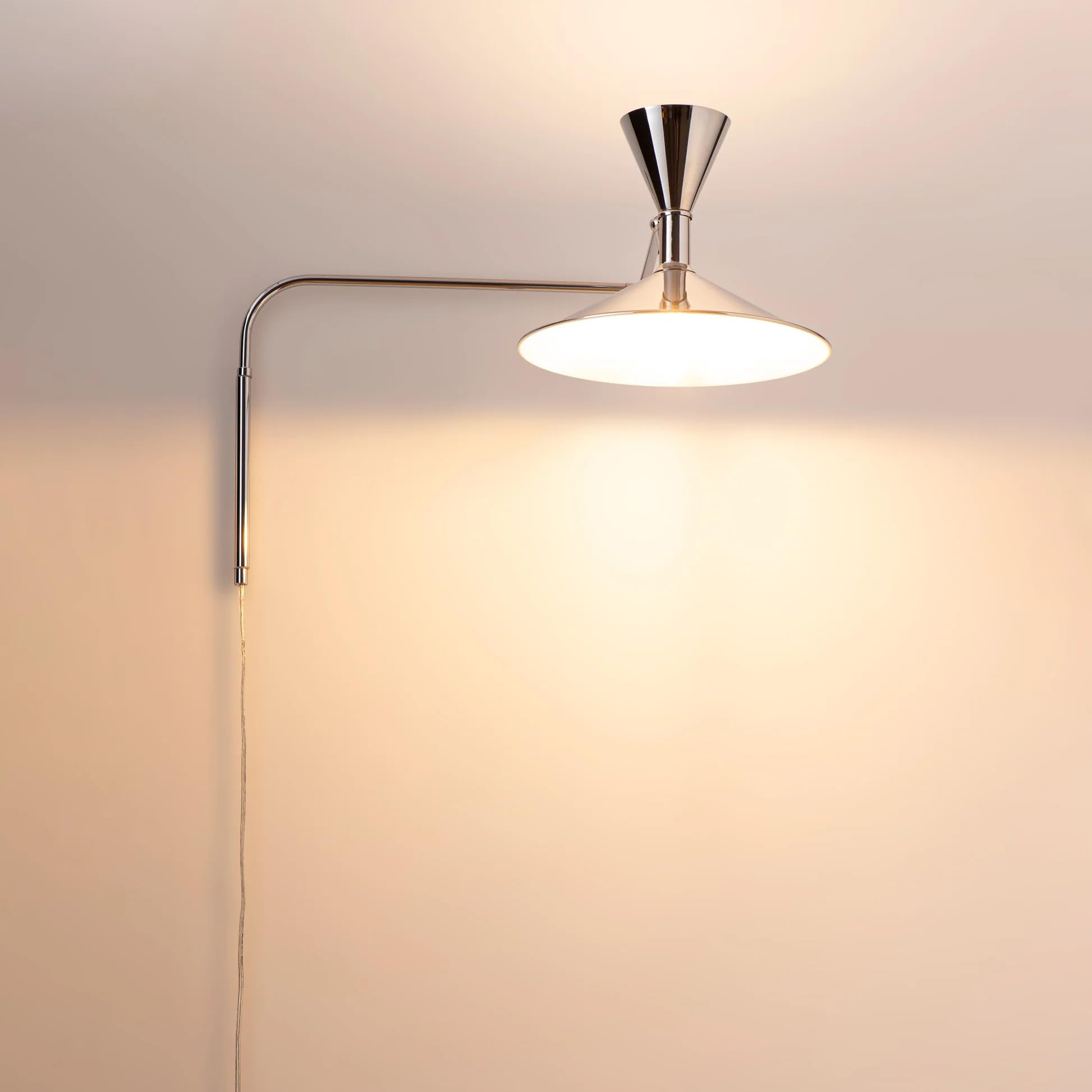 BARCELONA LED Lampada da Parete Industriale Grande 40 cm, Applique a Braccio Articolato, Stile Vintage e Moderno, Paralume in Metallo Cromato Interno Bianco, per Ristorante, Scale e Camera