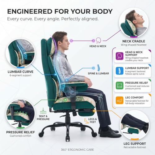 Image of Efomao Watercolor Fabric Executive Office Chair Home Foot Rest, Green