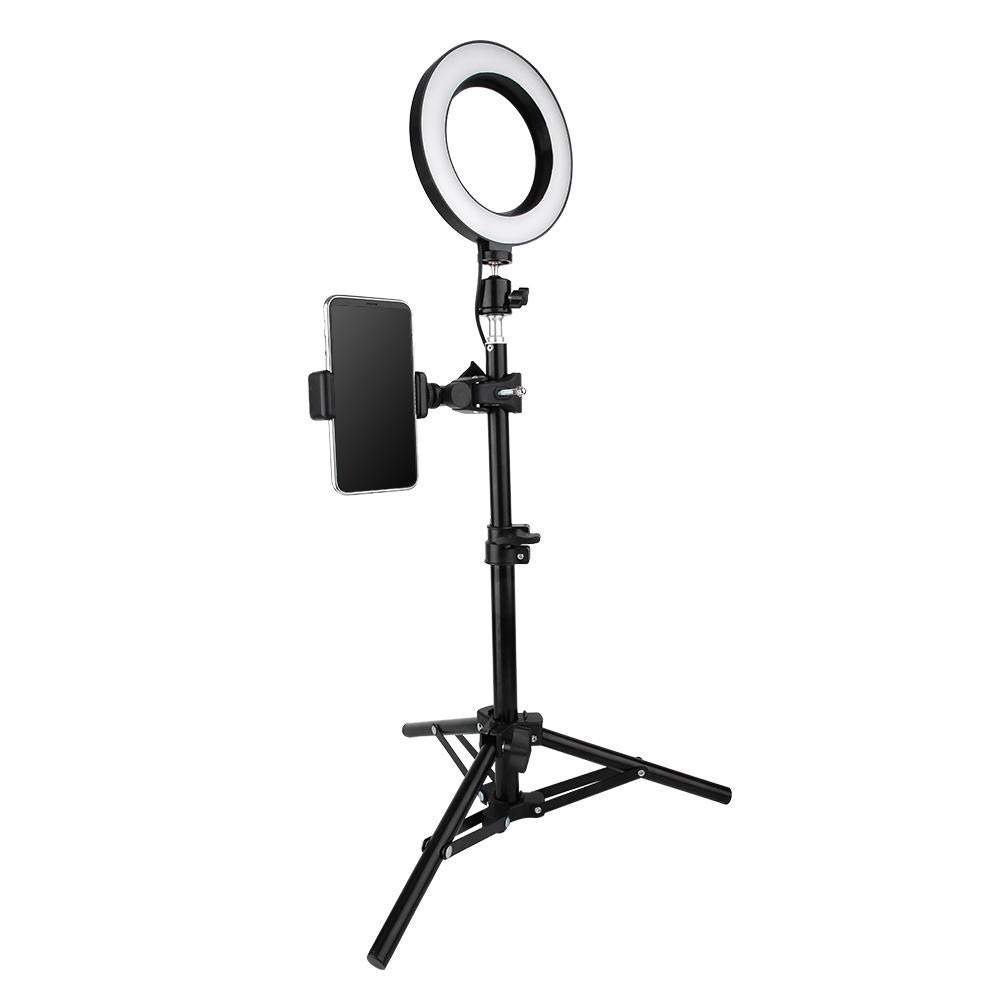 Keenso Fonrest LED Anello Luminoso con treppiede Estensibile Asta per Selfie, Lampada anulare dimmerabile da Terra/Tavolo da 6 Pollici per Fotografia Selfie Studio dal Vivo Trucco Streaming Live