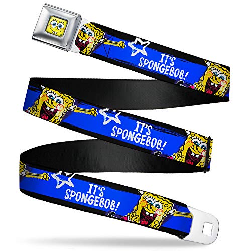 Buckle-Down Belt Seatbelt Buckle Spongebob Pose Its Spongebob Stripe Black Blue White Mens Womens Kids Adjustable