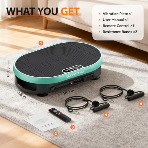 Image of Vibration Plate Exercise Machine for Body Shaker Machine & Weight Loss, Shake Plate with Resistance Bands, 120 Speed Levels, Remote Control, Full Body Workout, Compact Home Gym Equipment