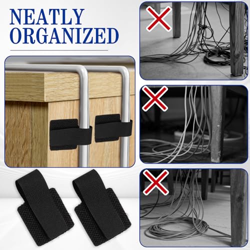Kit de gestión de cables, 40 ataduras, negro | Cinta auto adhesiva resistente con gancho y bucle, 2 correas de extensión extra largas, para escritorio, oficina en casa y taller miniatura 4