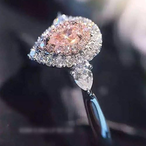 Miniatura 2 de Yuren Anillo de boda de plata 925 con circonita cúbica de gota de agua rosablanca de 3 quilates para mujer, talla 4-9, Piedras preciosas, oro,