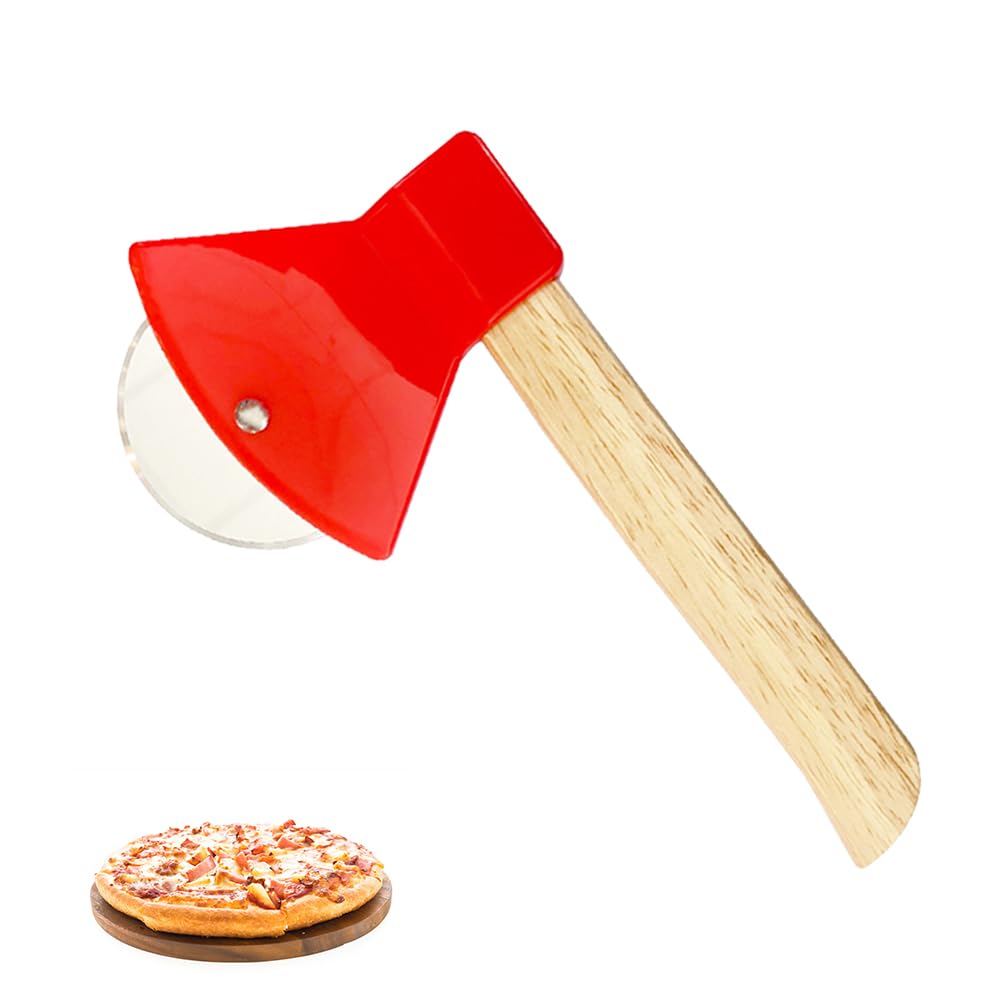 Voarge Roulette Pizza, Axe Shaped Pizza Cutter, Pizza Cutter, Hand Held Pizza Cutter, Stainless for Pizza Waffles Crepes Kitchen Tool and Creative Gift Red