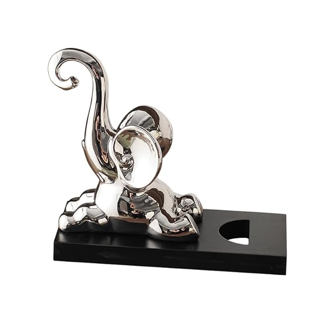 ELEGANTZ Modern Wine Bottle Holder ¨C Decorative Elephant Design with Chrome Finish ¨C Single Bottle Display Stand for Countertop, Bar, or Dining Table ¨C Elegant Wine Rack with Black Base