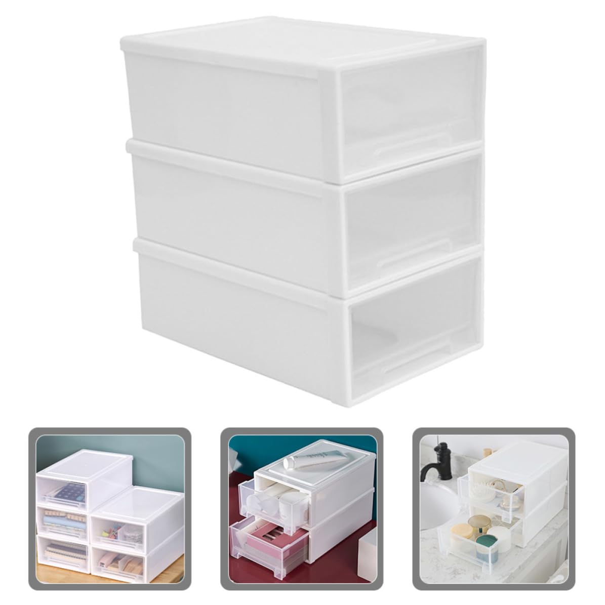 Organizador de Escritorio Apilable 3 Cajones Caja de Almacenamiento de Plástico PP Diseño Elegante y Multifuncional para Maquillaje y Joyas en Casa