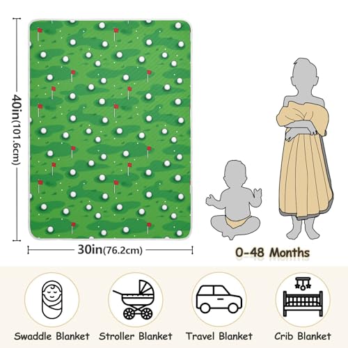 Image of Baby Blankets for Baby Boy or Girl Soft Warm Multi Use Wrap Swaddle for Infant Toddler Kid Crib Bedding 30X40in Golf Green
