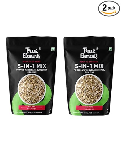 True Elements 5 in 1 Super Seeds Mix, Sunflower Pumpkin Flax Watermelon and Chia Seeds (Mixed Seeds) Pouch, 2 x 125 g