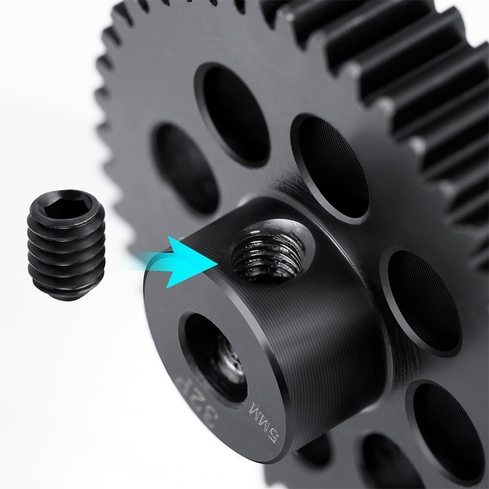 BRKRC 5mm Pinion Gear Set - 4 Pack (16T, 17T, 18T, 19T) 32 Pitch Steel Gears For 1/8 & 1/10 RC Cars