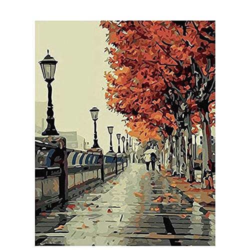 WOWDUNIA Paint by Numbers Kit for Beginners Kids and Adults Learn to Paint Unframed DIY Oil Painting Set 40cm * 50cm (Autumn Lonely Street) WOWDUNIA Paint by Numbers Kit for Beginners Kids and Adults Learn to Paint Unframed DIY Oil Painting Set 40cm * 50cm (Autumn Lonely Street)