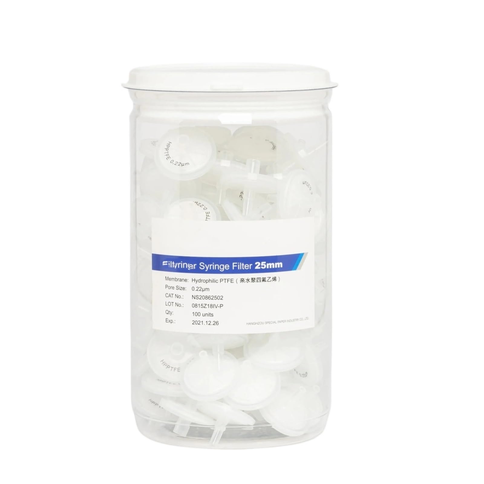 PTFE|0.22/0.45μm 4/13/25/33mm超声波焊接用于HPLC实验室过滤(25mm 0.45um)