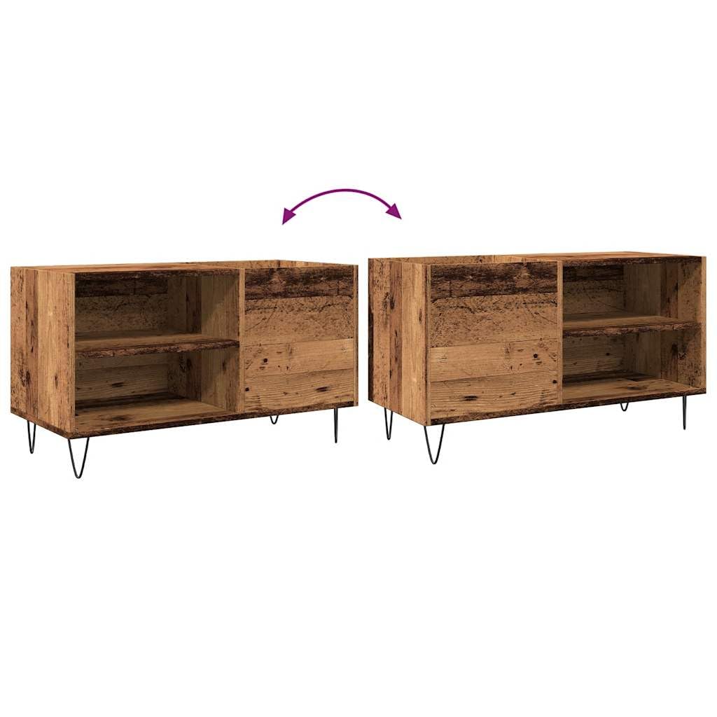 Armadio per dischi effetto legno anticato, scaffale per vinili, 84,5 x 38 x 48 cm, scaffale per LP in legno e metallo, armadio in vinile per giradischi e dischi in vinile, armadio per fono