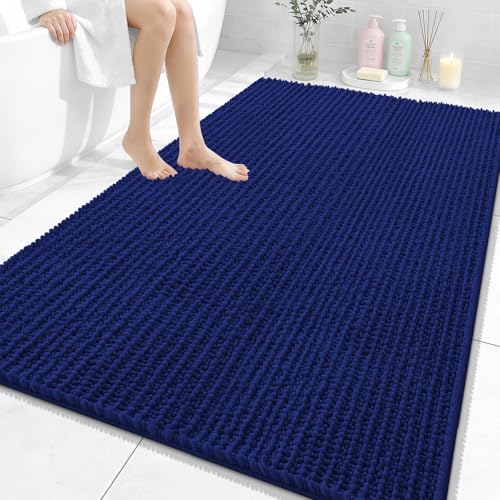 Image of OLANLY Bathroom Rug Mat 59x35, Thick Soft and Absorbent Chenille Bath Mat, Non-Slip Rubber Backing, Machine Washable Quick Dry Bath Rugs for Tub Shower Floor, Home Decor Accessories, Navy Blue