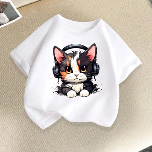 2-14T Baby Boys and Girls T-Shirts Cute Cartoon Cat Printed Short Sleeves Crewneck Loose Comfy Tees Blouse Tops2