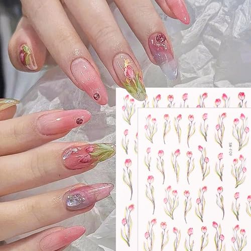 Floral Nail Art Stickers 2 Sheets Self Adhesive Tulip Design Gold Foil Nail Decals for Nail Art Nail Accessories Flower Nail Stickers Manicure Art Stickers Stickers Para uñas — view 2