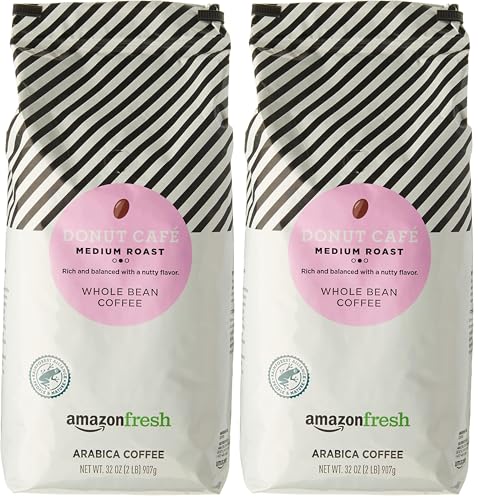 Image of Amazon Fresh, Donut Cafe Whole Bean Coffee, Medium Roast, 32 Oz (Pack of 2)