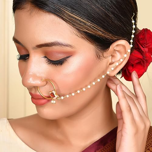 Enameled Floral Red Stone Nose Ring