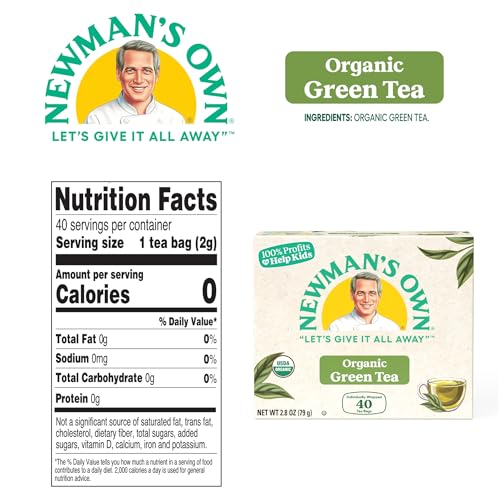 Newman's Own Organic Green Tea for Digestive Health, 40 Individually Wrapped Bags, Caffeinated, 6-Pack