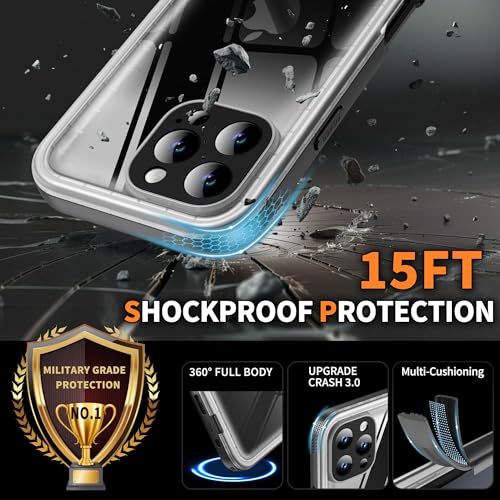Cozycase TOP Shockproof IP68 Waterproof Case for iPhone 16 Pro Heavy Duty 360 Full Body & Screen Camera Protector Front Back Cover Dustproof Hard 16Pro Tough Protective Case Black/Frosted Clear - Image 4