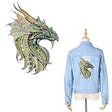 Dragon Iron On Patches for Clothes Decal Chinese Dragon Appliques Watercolor Folk-Custom Style Thermal Transfer Sticker Heat Transfer Vinyl Badges with Waterproof&Washable for DIY T-Shirt Jacket