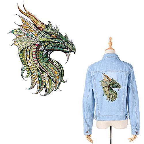 Dragon Iron On Patches for Clothes Decal Chinese Dragon Appliques Watercolor Folk-Custom Style Thermal Transfer Sticker Heat Transfer Vinyl Badges with Waterproof&Washable for DIY T-Shirt Jacket