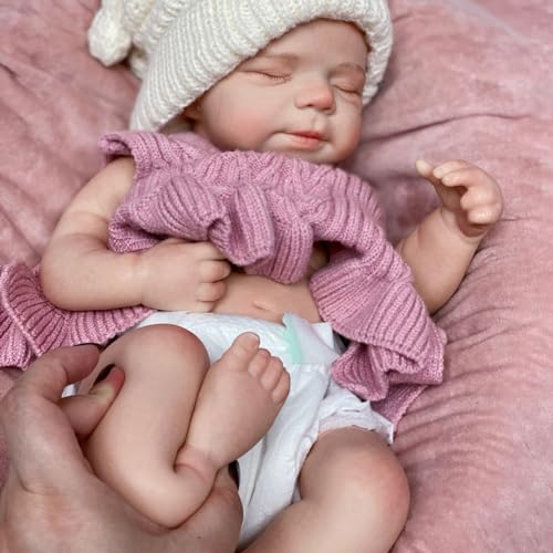 45cm Silikon Reborn Puppe Mit Gewicht Lebensechte Reborn Baby Puppen Mädchen Realistische Schlafenden Neugeborene Waschbare Handbemalte Puppe – Bild 7