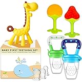 Baby Teething Toys Set with Baby Food Feeder Fruit Feeder Pacifier (2 Pack) and 3 Different Sized...