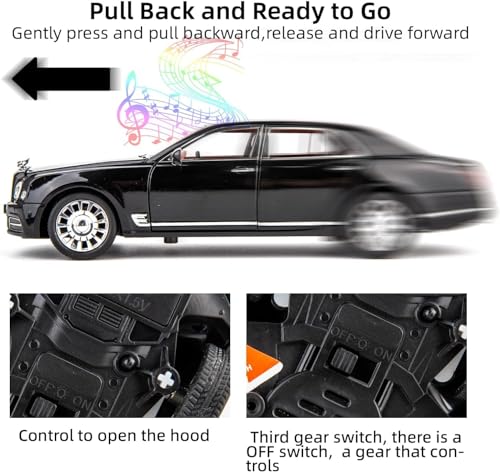 Image of Magicwand Die-Cast Zinc Alloy 1:24 Scale 2024 Bentlley Mulsanne Large with 6 Openable Doors,Lights & Music & Steerable Front Wheels【Random Color】【Pack of 1】