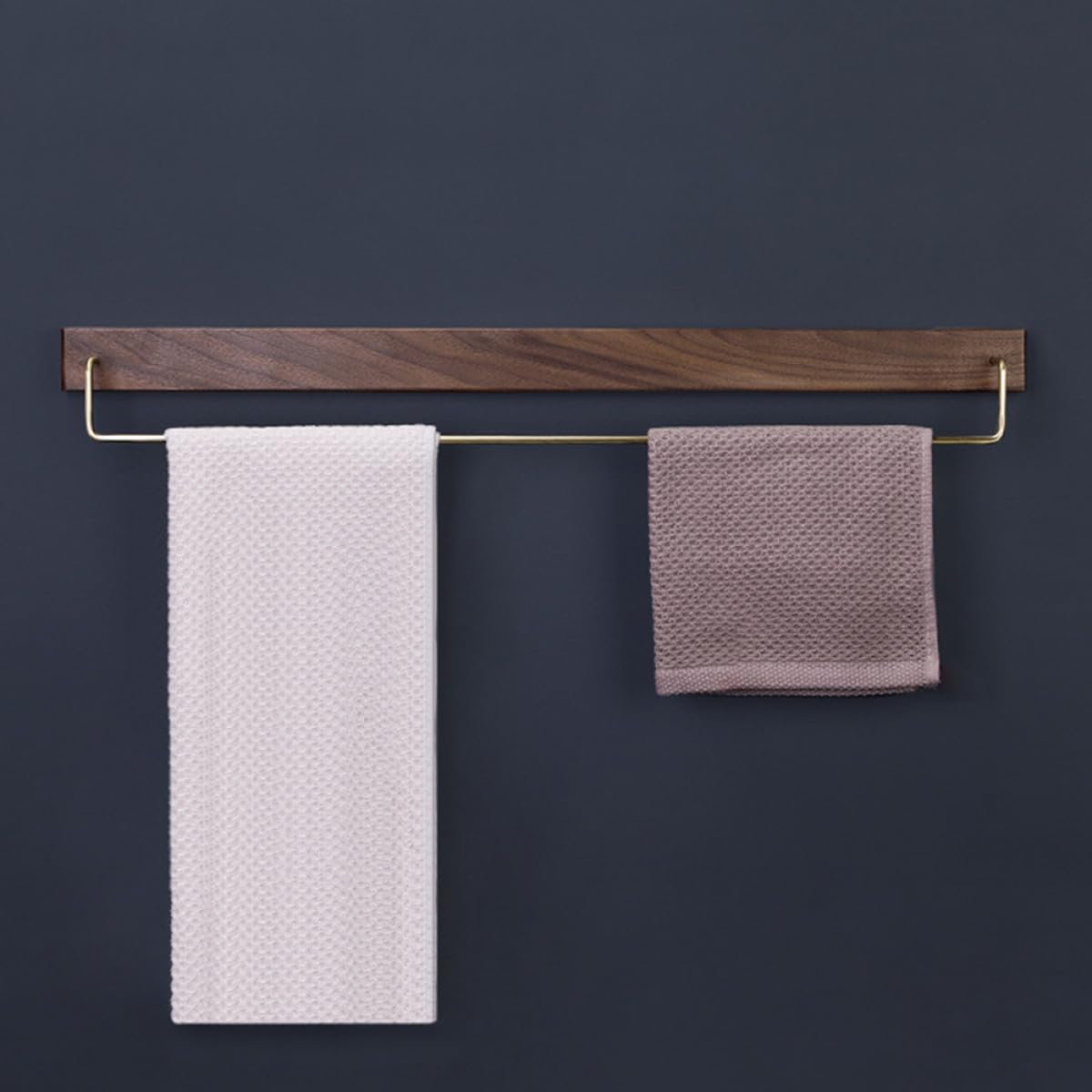 Estante para Toallas de Madera Maciza Nogal Oscuro Función de Almacenamiento, Toallero de Pared Grande para Baño y Cocina sin Taladro