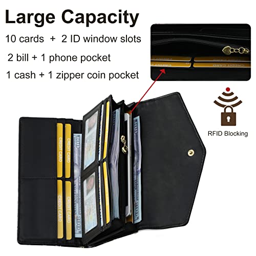 Utenwat Womens Wallets Rfid Blocking Trifold Wallet For Women Long Pu Leather Clutch Multi Card Cute Ladies Wallets Large Capacity Pink/White #TOP1