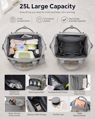 Image of houscly Diaper Bag Backpack with Changing Station,Baby Bags New Mom Gifts Panaleras Para Bebe Baby Girl Newborn Essentials Must Haves Baby Shower Gifts Baby Registry Search Light Gray