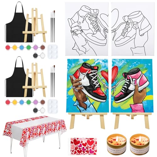 VOCHIC 2 Pack Sip and Paint Kit for Adults Pre Drawn Canvas Painting Art Set with Outline Canvas Couples Date Night Valentines Day (Sneakers 8 x 10 Inches)