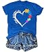UYIQL Women Autism Awareness Shirt Special Education Teacher Tshirt Puzzle Piece Heart Graphic Tee Tops Royal Blue S