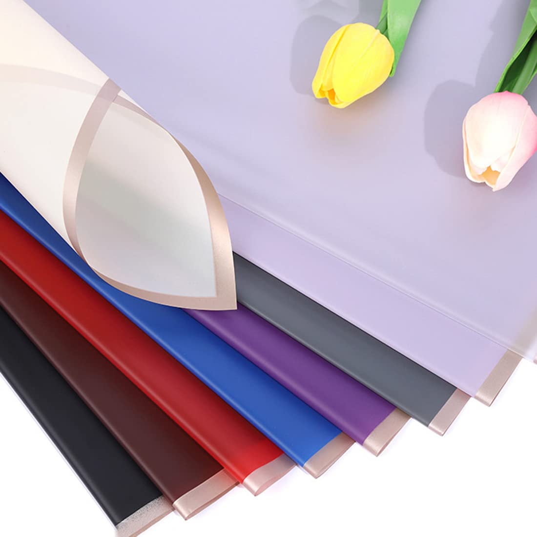 WLWLEO Papier do pakowania kwiatów w koreańskim stylu bukiet kwiatów papier do pakowania ze złotą krawędzią, 140 arkuszy 14 kolorów, wodoodporne świeże kwiaty do pakowania prezentów, materiały kwiaciarni