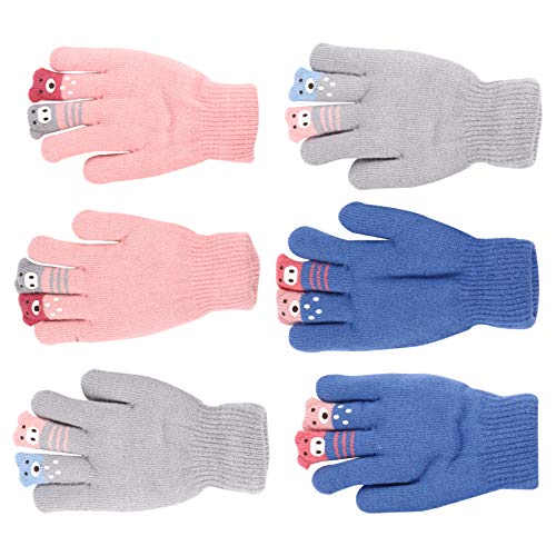 CLISPEED 3 Pares de Luvas de Tricô Infantil de Dedo Completo Luvas Quentes de Inverno Luva de Malha
