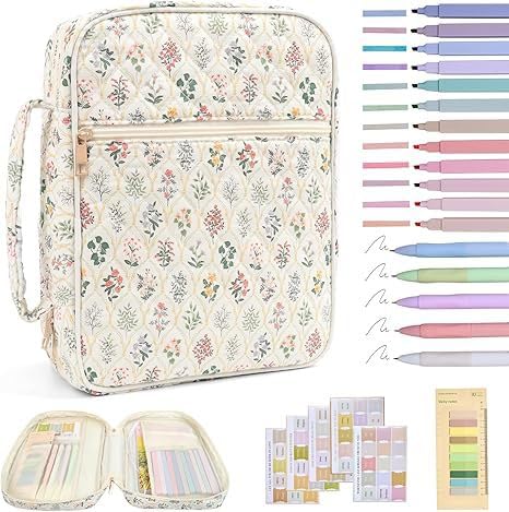 Bible Cover Case for Women, Bible Bags Organizer,Bible Carrying Bag Set with Handle,Bible Bag Study Kit and Study Supplies with Zipper, Gift for Daughter Friends Teacher Nurse (Style B)
