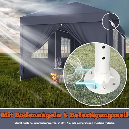 Froadp Tuinpaviljoen, waterdichte partytent, tuinpaviljoen met zijwanden, ramen en stabiele constructie, zonwering, feesttent voor bruiloften, feesten en outdoor-evenementen - Afbeelding 6