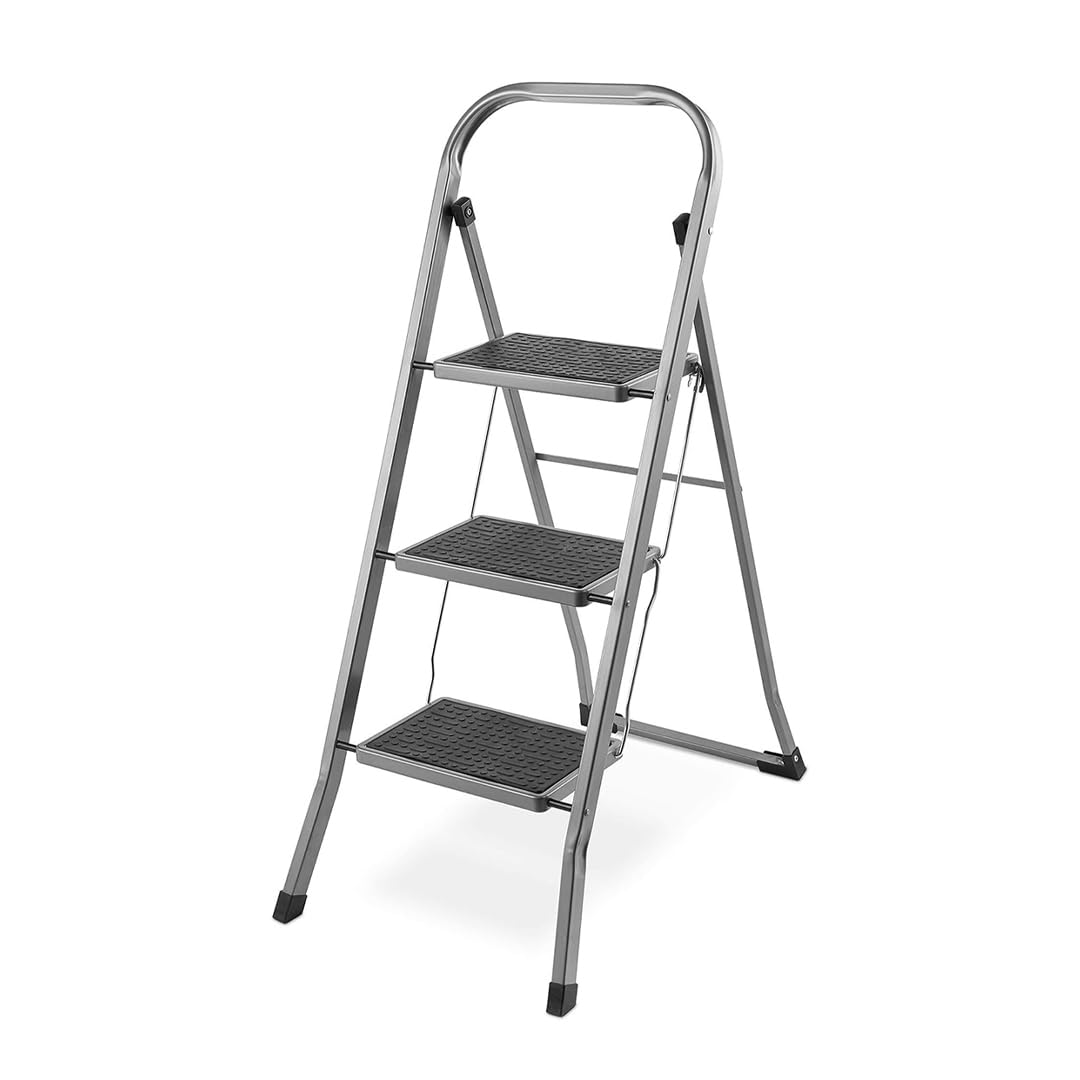 Heavy Duty 2 3 4 Step Ladder Foldable Anti-Slip Mat Tread Stainless Steel Stool Ladders Collapsible For Compact Stotage Portable DIY Steppladder for Kitchen Home Office Shop Garage (3 Step Ladder)