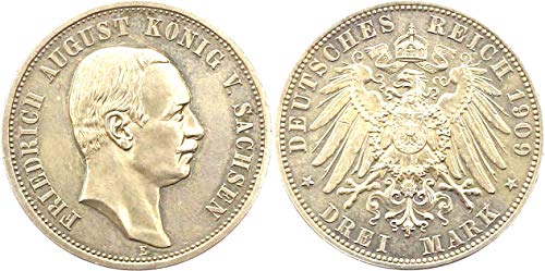Preisvergleich Produktbild orig. Silbermünze Dt. Kaiserreich 3 Mark 1909 E Sachsen
